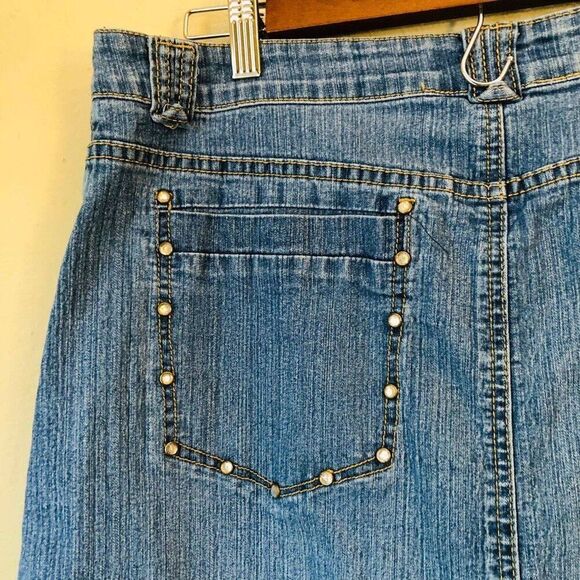 Baccini Womens Maxi Skirt 1X VTG Denim Embellished High Back Slit Country Wear - Picture 3 of 10